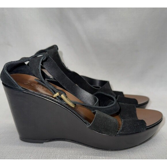J Crew Y2K Black Boho Leather Suede Strappy Platform Made in Italy Sandals Sz. 7 - Picture 3 of 9
